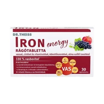 Dr. Theiss IRON energy rágótabletta vassal, cinkkel és vitaminokkal, édesítőszerrel alma - szőlő  30x