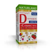 Naturland Prémium D3-vitamin forte rágótabletta gyermekeknek C-vitaminnal eper ízű 60x