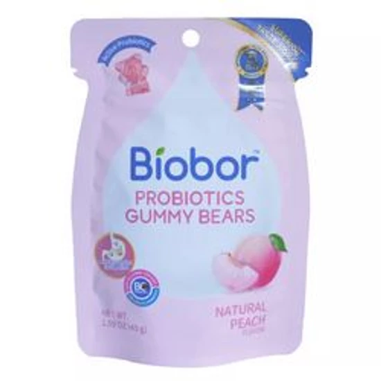 BIOBOR Őszibarack ízű gumicukorka probiotikus baktériumtörzsekkel 45g