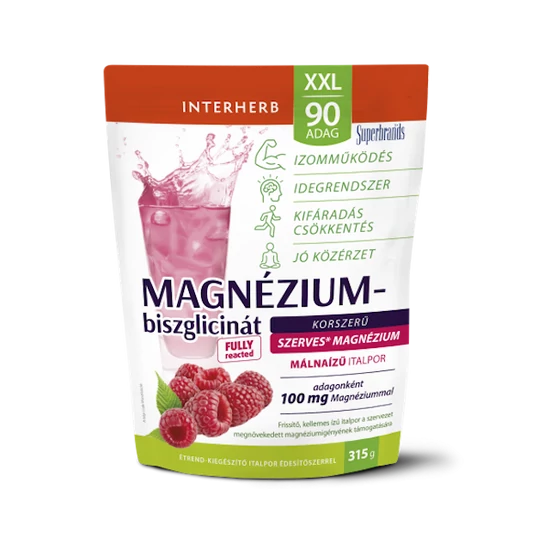 Interherb XXL 90 adag Magnézium-biszglicinát MÁLNAÍZŰ italpor 315g