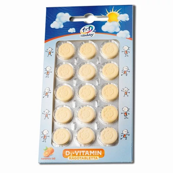 1X1 Vitamin D3-vitamin 400NE napocska formájú  rágótabletta 15x