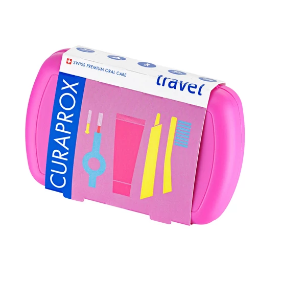 Curaprox Utazó szett PINK (fogkefe, mini fogkrém, fogköztisztító kefe)