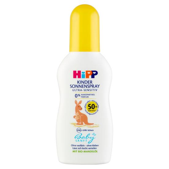 HiPP Babysanft napvédő spray érzékeny bőrre gyermekeknek 50+ védőfaktorral, UVA+UVB szűrővel 150 ml