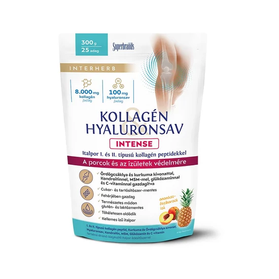 Interherb Kollagén & Hyaluronsav INTENSE italpor ananász-őszibarack ízű 300 g 25 adag