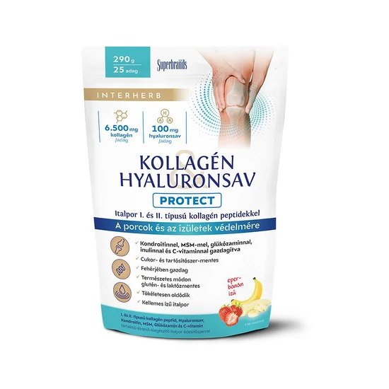Interherb Kollagén & Hyaluronsav PROTECT italpor eper-banán ízű 290 g 25 adag