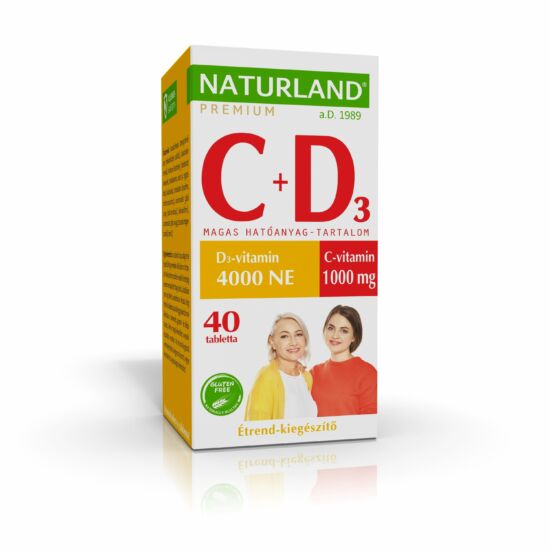 Naturland Prémium 1000 mg C-vitamin + 4000 NE D-vitamin tabletta 40x