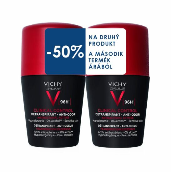 Vichy Homme Izzadásgátló Clinical Control 96H dezodor – Golyós dupla 2x50 ml