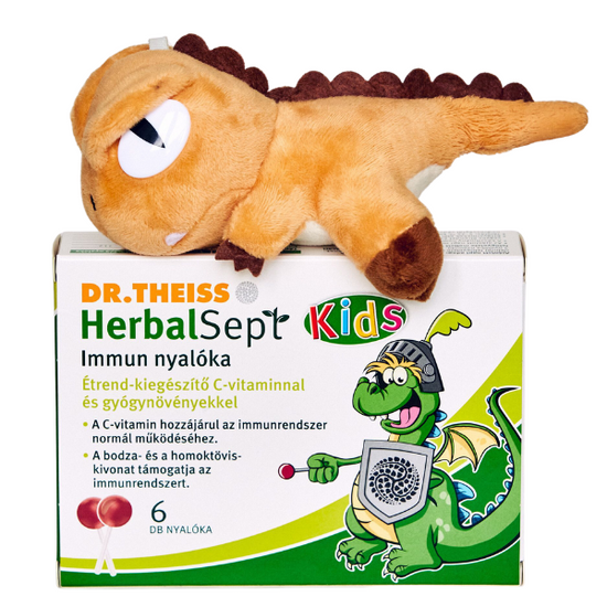 Dr. Theiss HerbalSept Immun nyalóka 6x + ajándék plüss Dinó kulcstartó